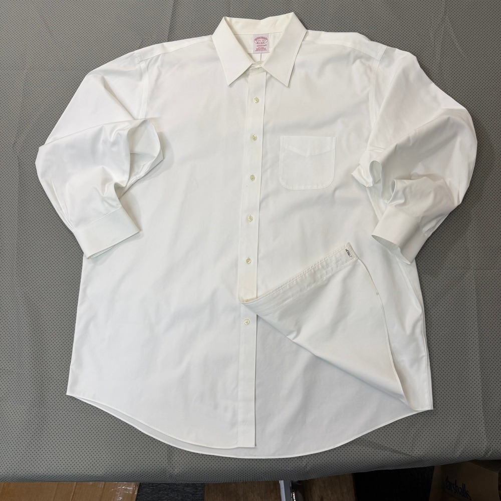 Brooks Brothers Dress Shirt Men 17.5-33 White Madison Supima Non-Iron Business
